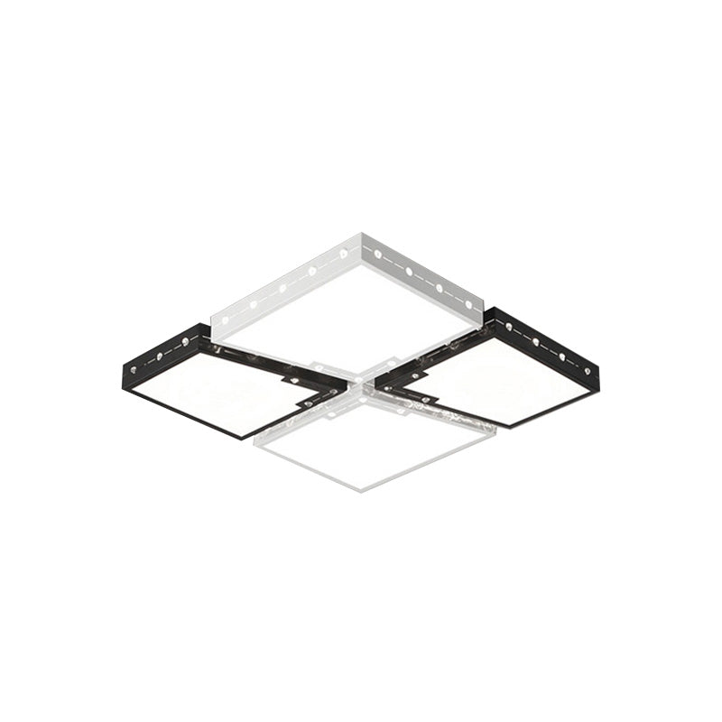 Plafonnier LED pour chambre à coucher : abat-jour carré en acrylique noir, montage encastré, lumière chaude/blanche, largeur 19,5"/23,5"