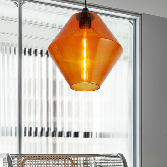Vintage Black Ceiling Pendant Light with Diamond Shade and Colorful Glass - Single-Head Hanging Lamp