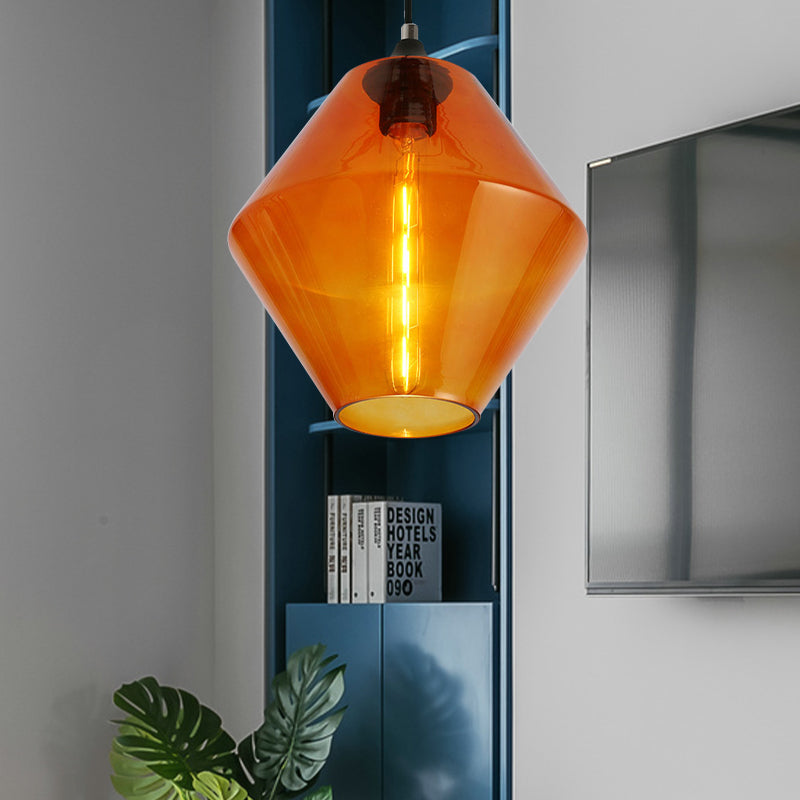 Vintage Black Ceiling Pendant Light with Diamond Shade and Colorful Glass - Single-Head Hanging Lamp