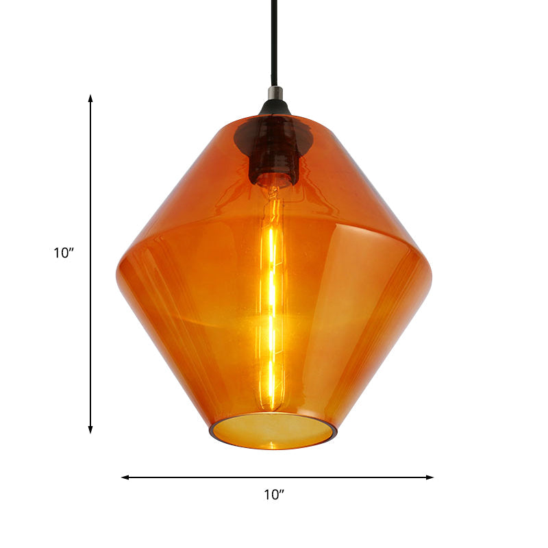Vintage Black Ceiling Pendant Light with Diamond Shade and Colorful Glass - Single-Head Hanging Lamp