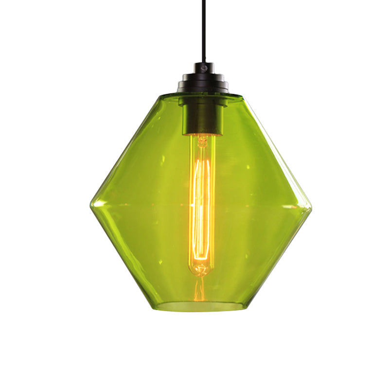 Vintage Black Ceiling Pendant Light with Diamond Shade and Colorful Glass - Single-Head Hanging Lamp