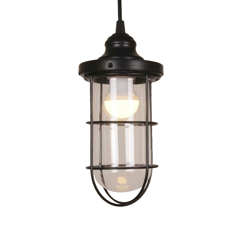 Suspension vintage en verre avec cage en noir - Plafonnier suspendu à une ampoule pour salon