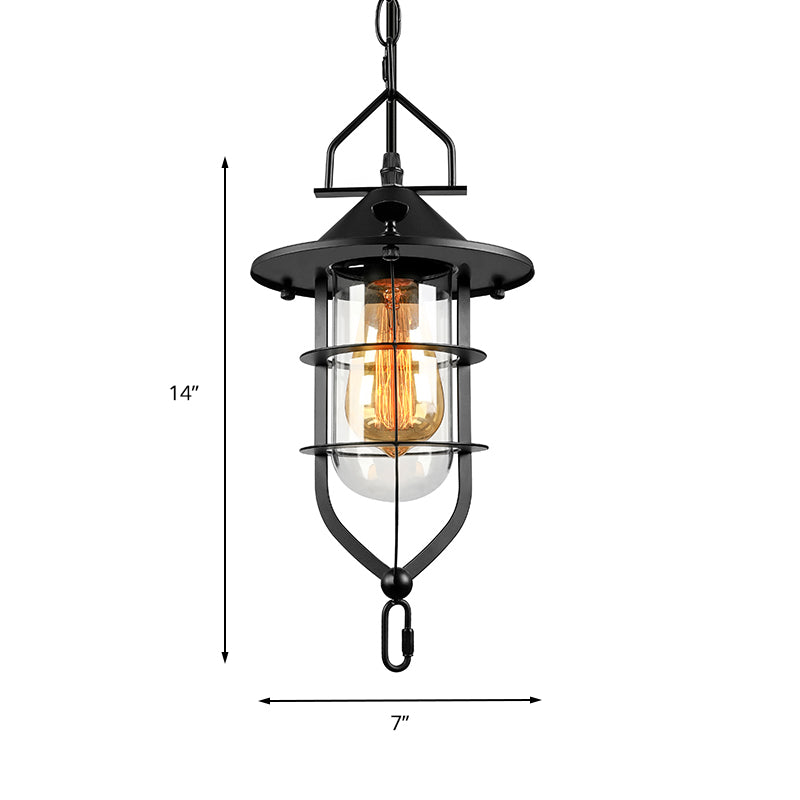 Vintage Black/Rust Cone Pendant Light with Clear Glass - Stylish Ceiling Lamp for Living Room with Cage