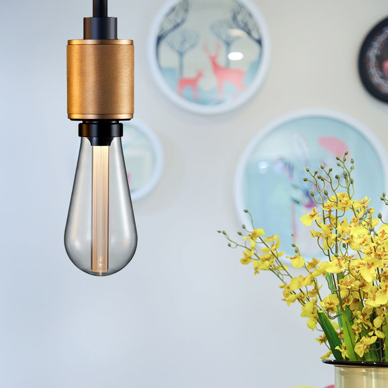 Retro Industrial Pendant Lighting - Metallic Open Bulb 1-Light Lamp in Black/Silver for Restaurants