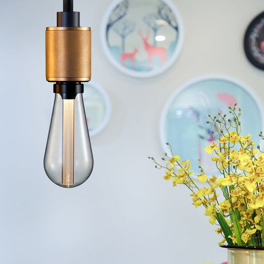 Retro Industrial Pendant Lighting - Metallic Open Bulb 1-Light Lamp in Black/Silver for Restaurants