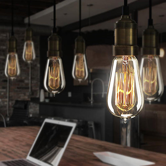 Vintage Brass Metal Mini Pendant Light for Restaurants - Adjustable Cord, 1 Head Hanging Fixture