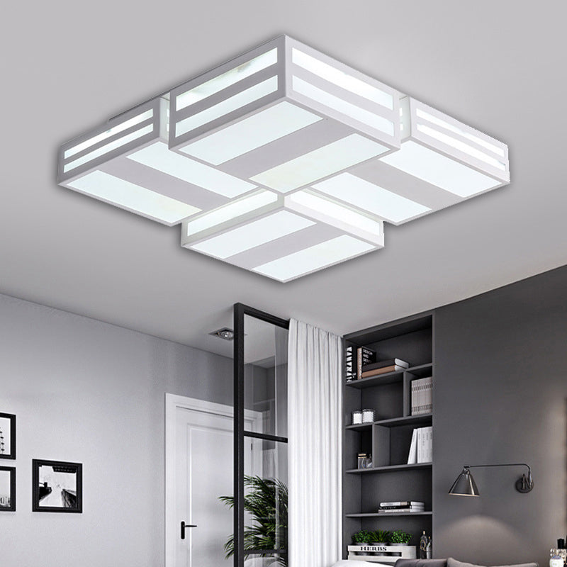 Modern LED Ceiling Lamp with Stripe Pattern in Warm/White Acrylic - Perfect for Bedroom, Black/White Ceiling Mount
