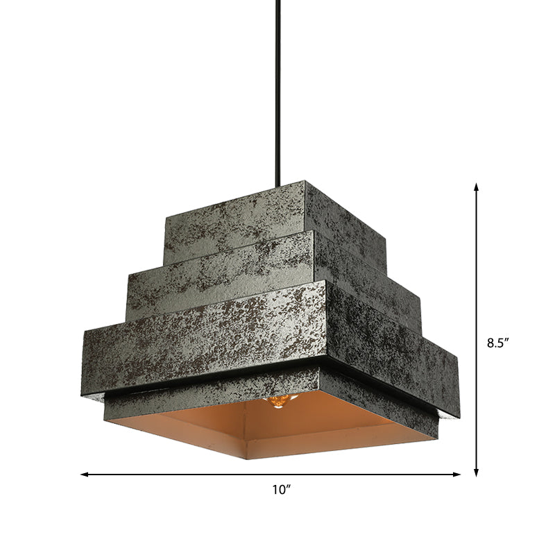 Ensemble de luminaires suspendus en métal de style antique - Carré/trapèze, 4 lumières - Cordon réglable, noir vieilli - Idéal pour les restaurants