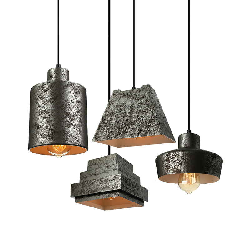 Ensemble de luminaires suspendus en métal de style antique - Carré/trapèze, 4 lumières - Cordon réglable, noir vieilli - Idéal pour les restaurants