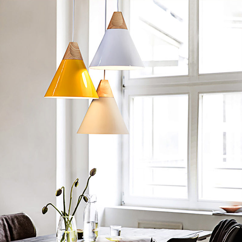 Conical Shade Metal Pendant Light - Contemporary Kitchen Hanging Fixture (5.5"/8.5"/10" W, Grey/Silver/Yellow)