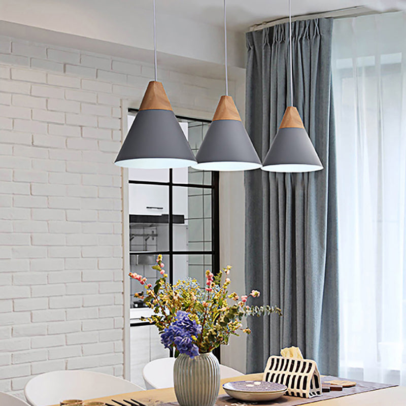 Conical Shade Metal Pendant Light - Contemporary Kitchen Hanging Fixture (5.5"/8.5"/10" W, Grey/Silver/Yellow)