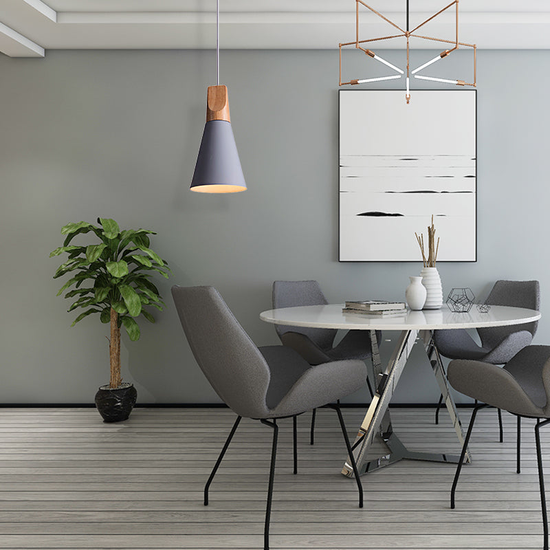Conical Shade Metal Pendant Light - Contemporary Kitchen Hanging Fixture (5.5"/8.5"/10" W, Grey/Silver/Yellow)
