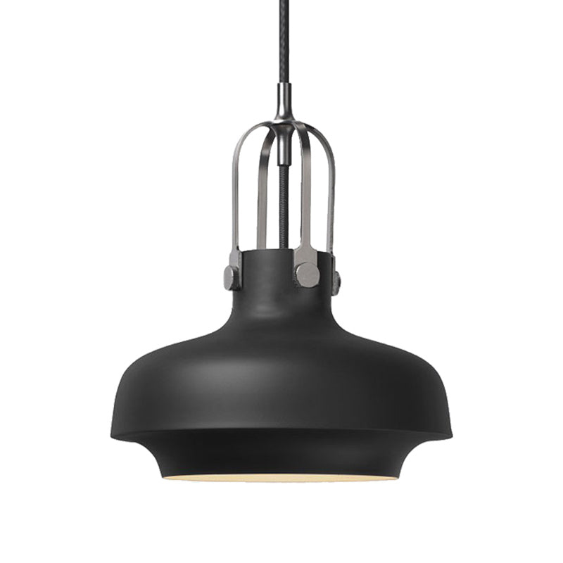 Industrial 1-Light Pendant Lamp With Adjustable Cord - Black/White Bowl Shade For Living Room