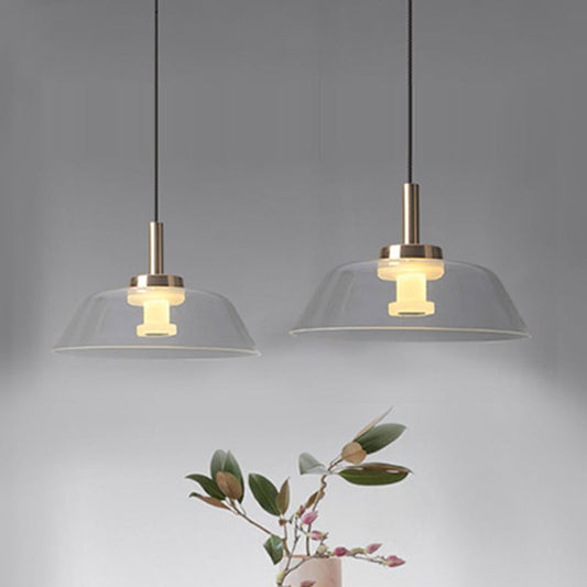 Modern LED Clear Glass Bowl Pendant Light in Polished Chrome - Ideal for Dining Room Ceiling