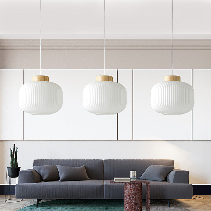 Modern Milk Glass Ribbed Cylinder Pendant Light - 5.5"/8"/12" - 1 Light White Ceiling Fixture for Restaurants
