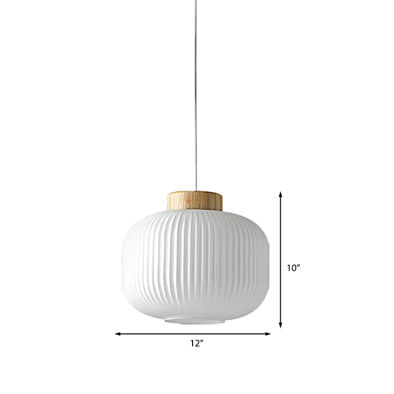 Modern Milk Glass Ribbed Cylinder Pendant Light - 5.5"/8"/12" - 1 Light White Ceiling Fixture for Restaurants