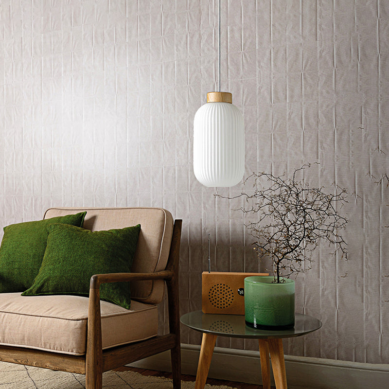 Modern Milk Glass Ribbed Cylinder Pendant Light - 5.5"/8"/12" - 1 Light White Ceiling Fixture for Restaurants