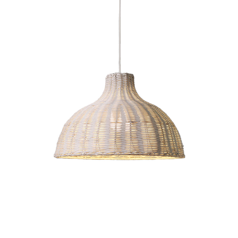 Rattan Beach House Pendant Light - 1 Half Circle Fixture With Adjustable Cord In White/Brown