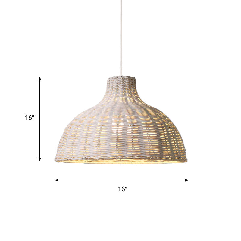 Rattan Pendant Light for Beach House - Half Circle, 1-Light Fixture with Adjustable 71" Cord - White/Brown