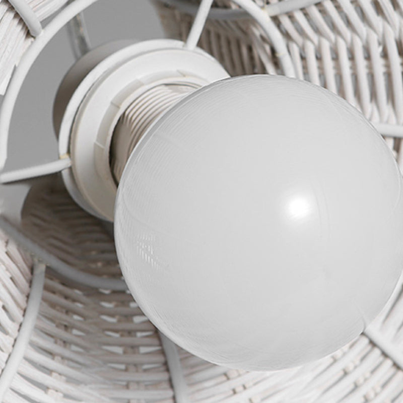 Rattan Beach House Pendant Light - 1 Half Circle Fixture With Adjustable Cord In White/Brown