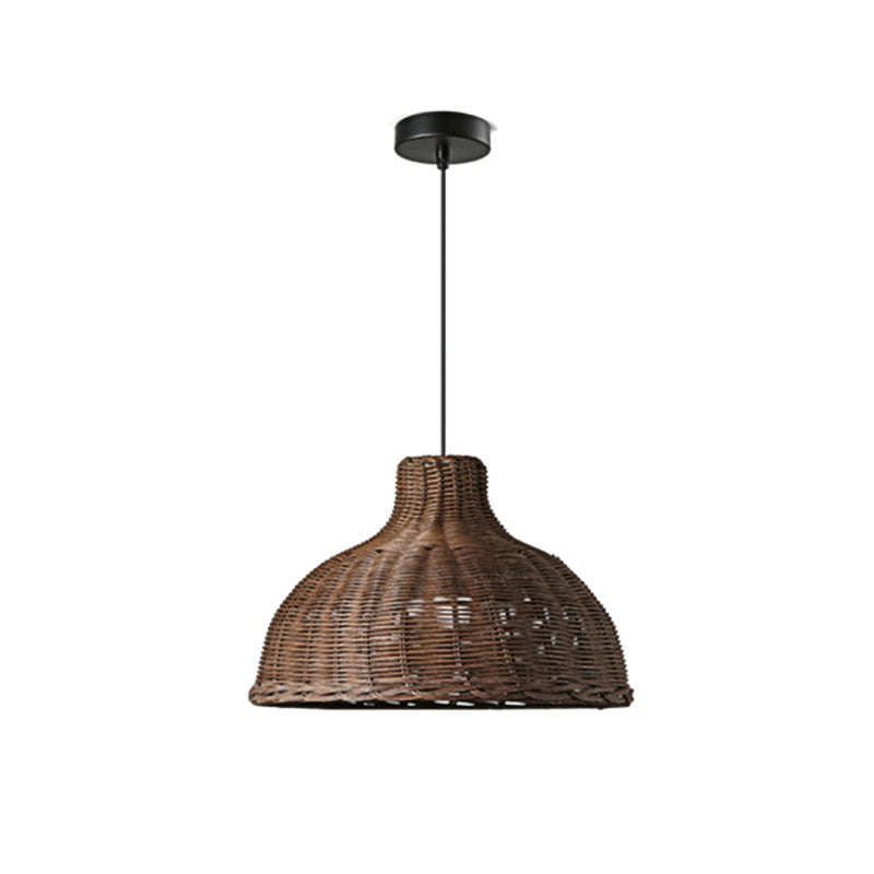 Rattan Beach House Pendant Light - 1 Half Circle Fixture With Adjustable Cord In White/Brown
