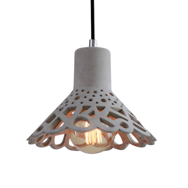 Nordic Style Etched Pendant Lighting: Concrete 1-Light Grey/White/Yellow with Geometric/Bell/Flared Shade