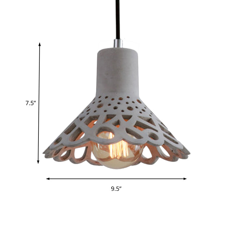 Nordic Style Etched Pendant Lighting: Concrete 1-Light Grey/White/Yellow with Geometric/Bell/Flared Shade