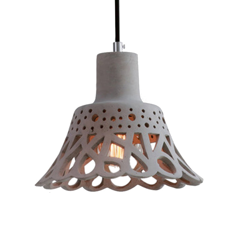Nordic Style Etched Pendant Lighting: Concrete 1-Light Grey/White/Yellow with Geometric/Bell/Flared Shade