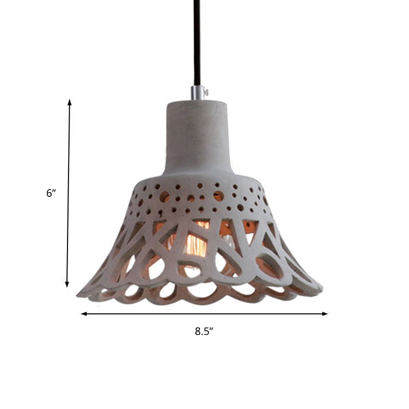 Nordic Style Etched Pendant Lighting: Concrete 1-Light Grey/White/Yellow with Geometric/Bell/Flared Shade