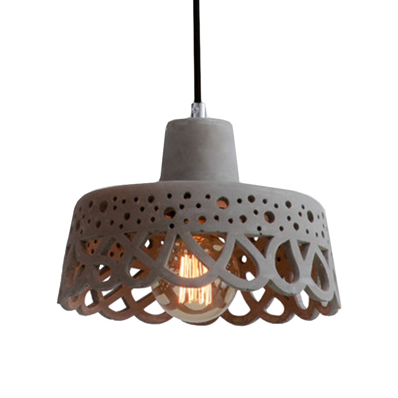 Nordic Style Etched Pendant Lighting: Concrete 1-Light Grey/White/Yellow with Geometric/Bell/Flared Shade