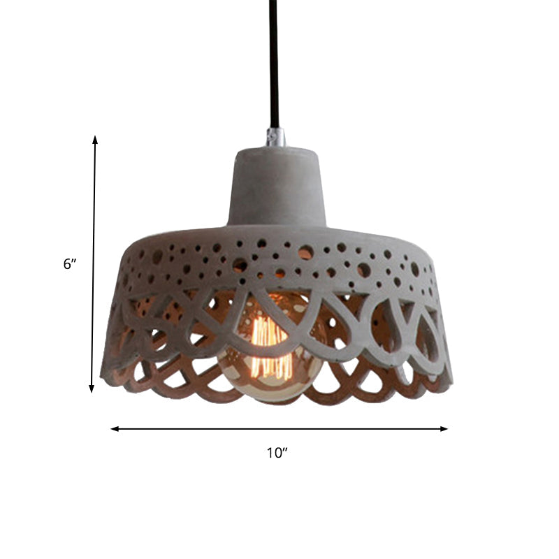 Nordic Style Etched Pendant Lighting: Concrete 1-Light Grey/White/Yellow with Geometric/Bell/Flared Shade