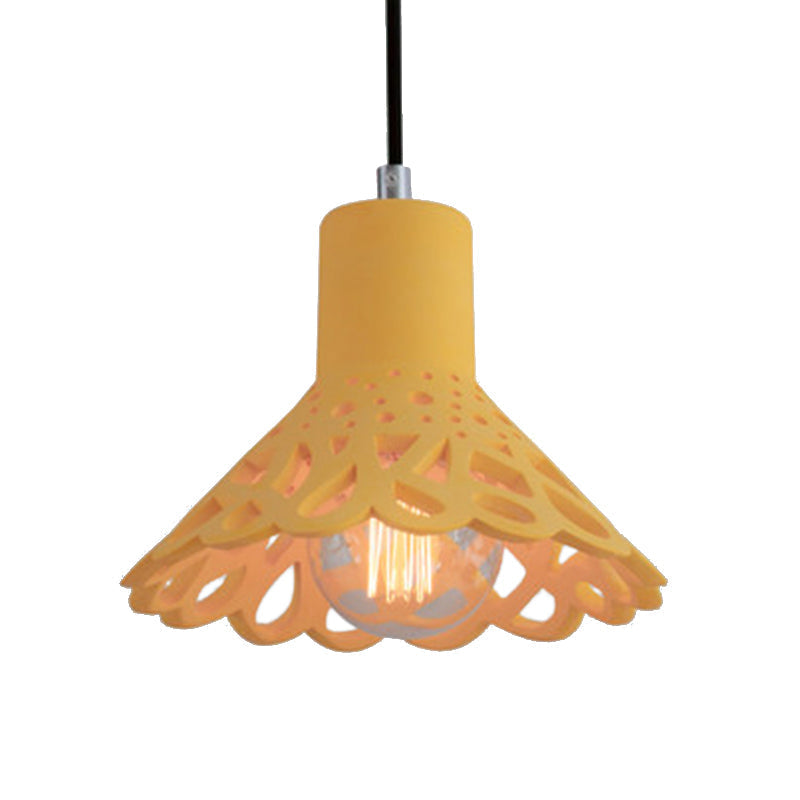 Nordic Style Etched Pendant Lighting: Concrete 1-Light Grey/White/Yellow with Geometric/Bell/Flared Shade