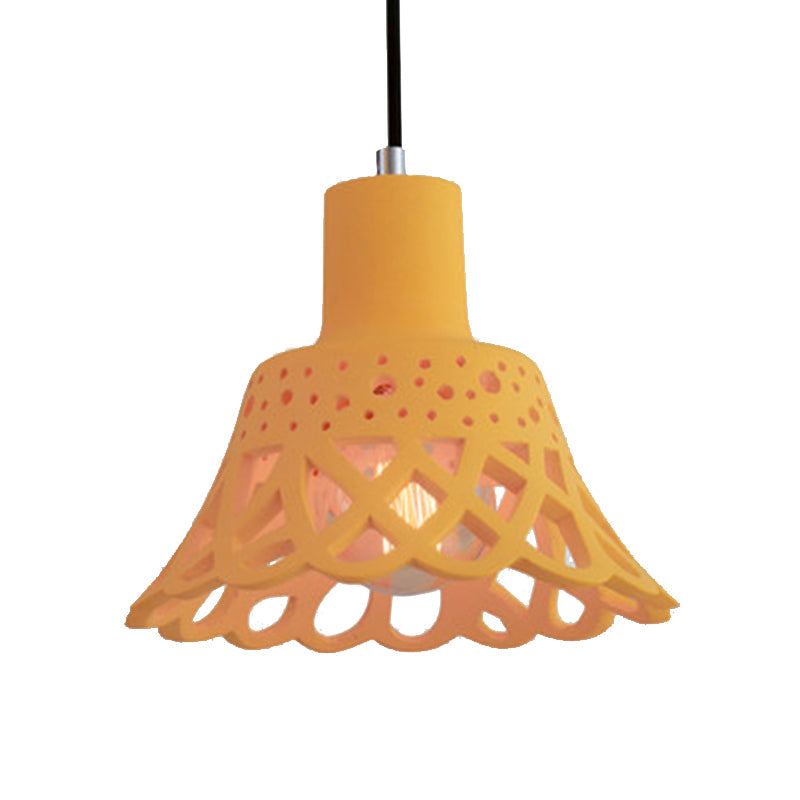 Nordic Style Etched Pendant Lighting: Concrete 1-Light Grey/White/Yellow with Geometric/Bell/Flared Shade
