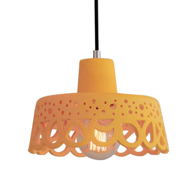Nordic Style Etched Pendant Lighting: Concrete 1-Light Grey/White/Yellow with Geometric/Bell/Flared Shade