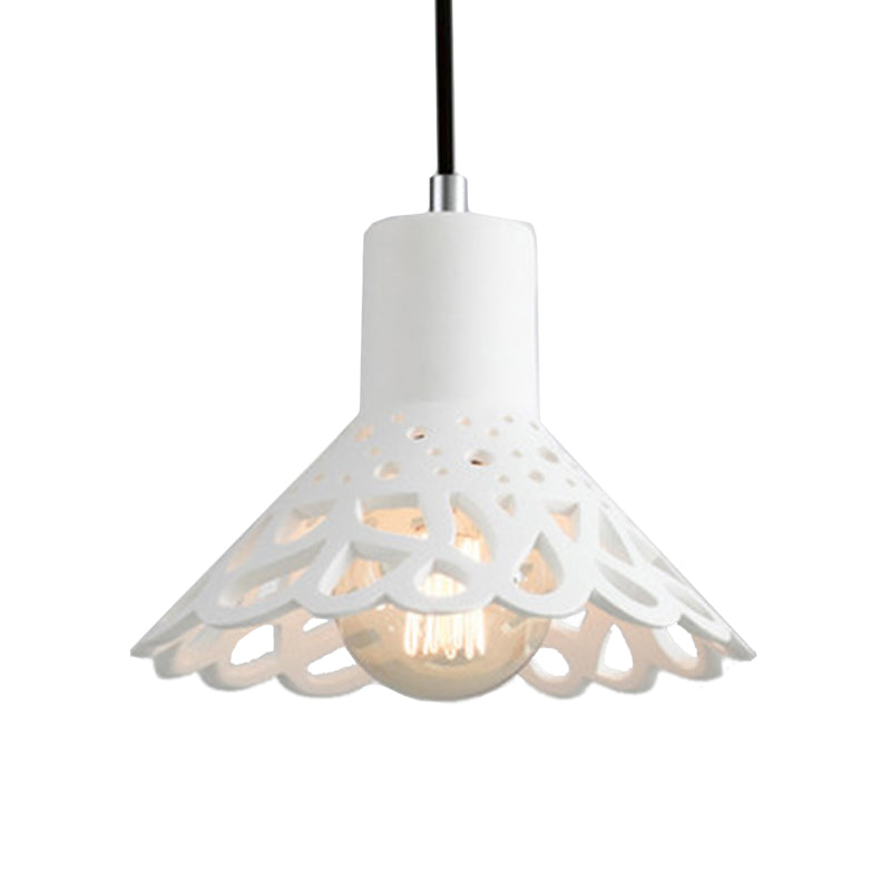 Nordic Style Etched Pendant Lighting: Concrete 1-Light Grey/White/Yellow with Geometric/Bell/Flared Shade
