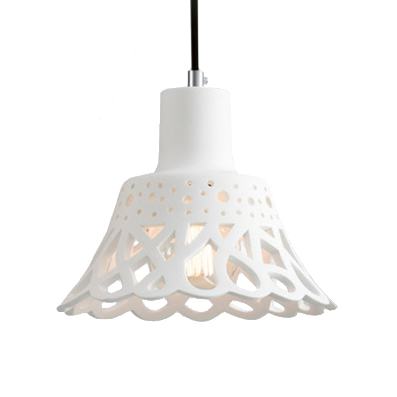 Nordic Style Etched Pendant Lighting: Concrete 1-Light Grey/White/Yellow with Geometric/Bell/Flared Shade