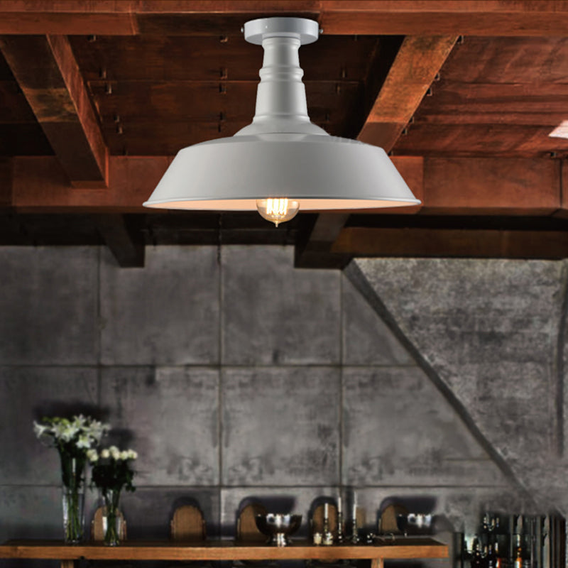 Vintage Iron Barn Dining Room Ceiling Light Fixture - 1 Light, Black/White Semi Flush - 10", 14", or 18" Diameter