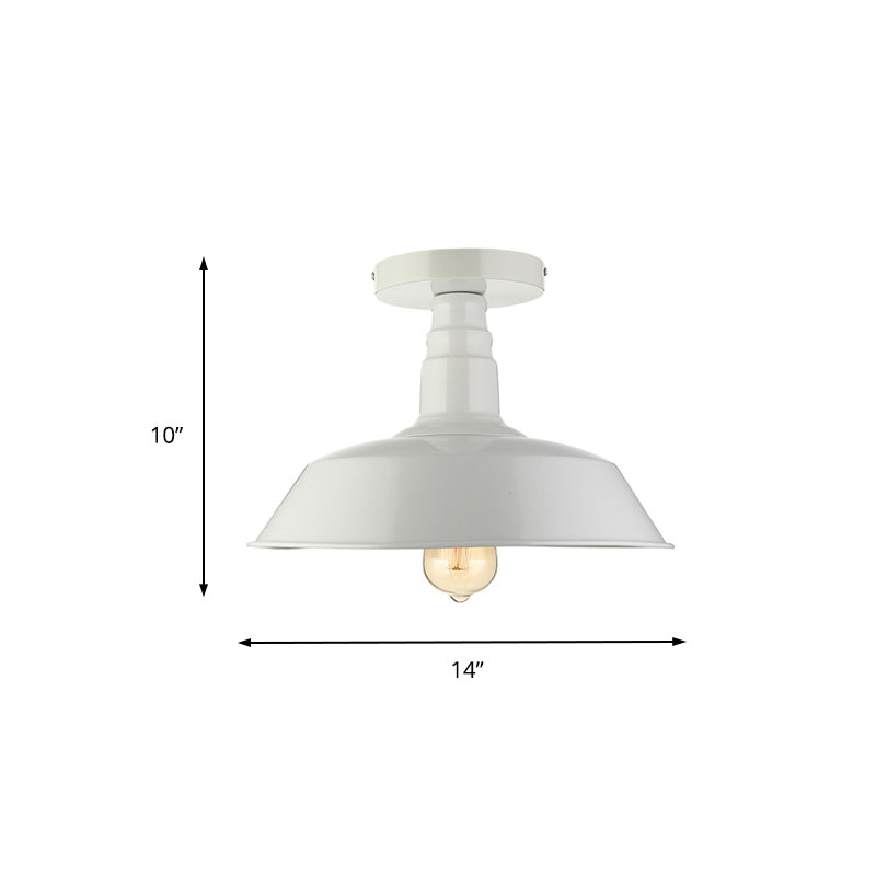 Vintage Iron Barn Dining Room Ceiling Light Fixture - 1 Light, Black/White Semi Flush - 10", 14", or 18" Diameter