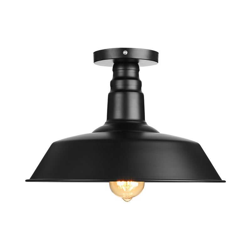 Vintage Iron Barn Dining Room Ceiling Light Fixture - 1 Light, Black/White Semi Flush - 10", 14", or 18" Diameter