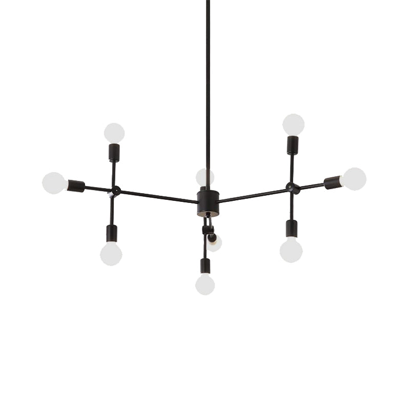 Lustre industriel en métal : design ouvert, 9/12 lumières, suspension noire/laiton pour salle à manger