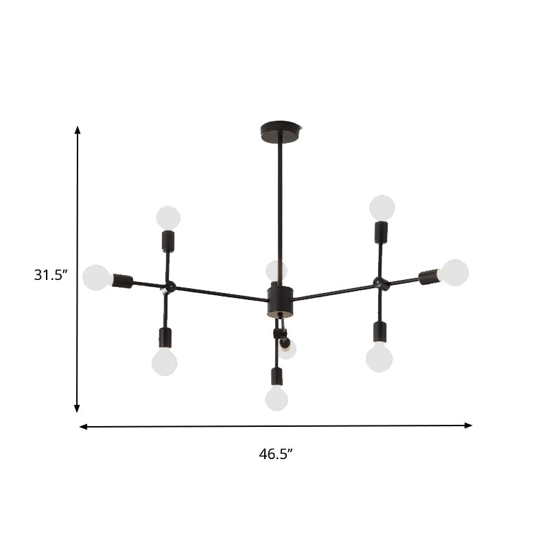 Lustre industriel en métal : design ouvert, 9/12 lumières, suspension noire/laiton pour salle à manger