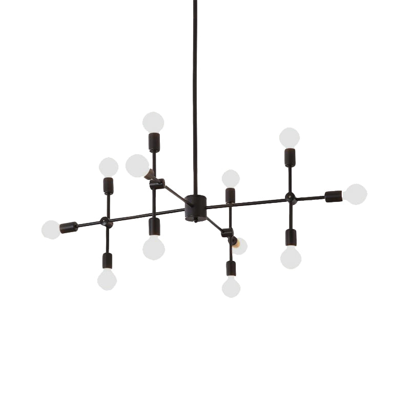 Lustre industriel en métal : design ouvert, 9/12 lumières, suspension noire/laiton pour salle à manger