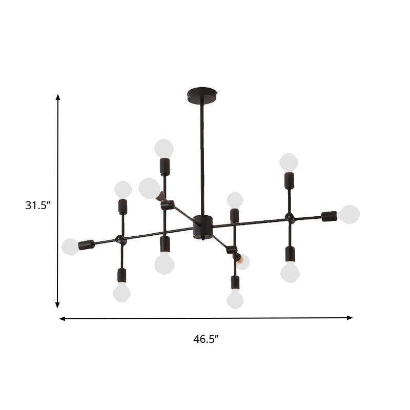 Lustre industriel en métal : design ouvert, 9/12 lumières, suspension noire/laiton pour salle à manger