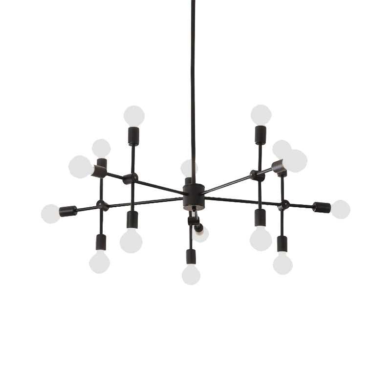 Lustre industriel en métal : design ouvert, 9/12 lumières, suspension noire/laiton pour salle à manger