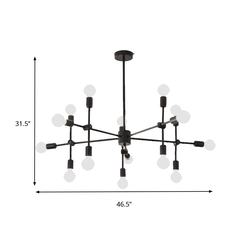 Lustre industriel en métal : design ouvert, 9/12 lumières, suspension noire/laiton pour salle à manger