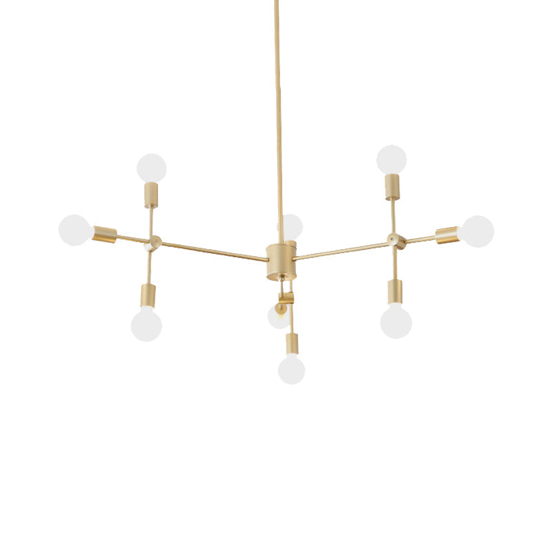 Lustre industriel en métal : design ouvert, 9/12 lumières, suspension noire/laiton pour salle à manger
