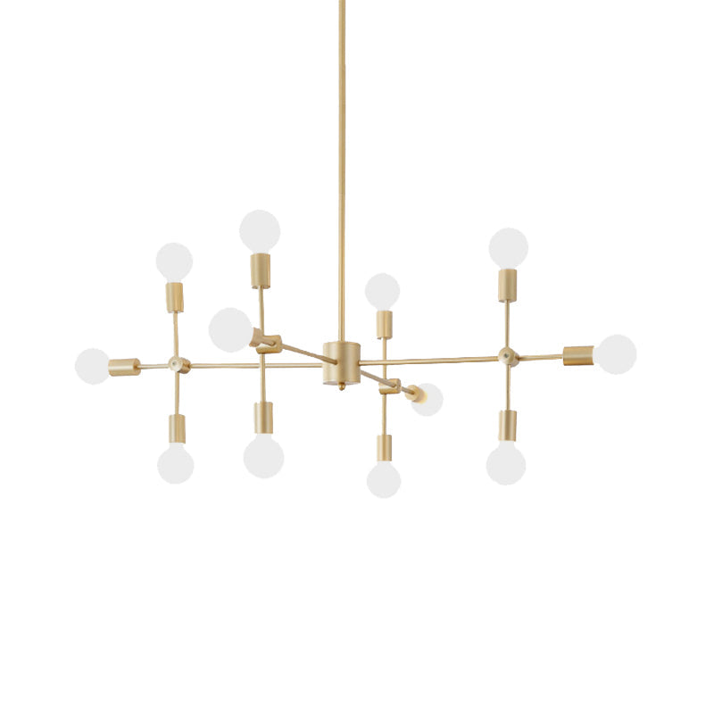 Lustre industriel en métal : design ouvert, 9/12 lumières, suspension noire/laiton pour salle à manger