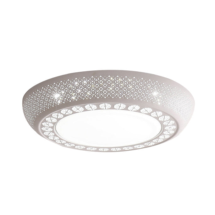 Modern Acrylic White Flush Mount Ceiling Light with Crystal Accent - 23"/42"/35" Wide Drum Shade for Bedroom & Living Room