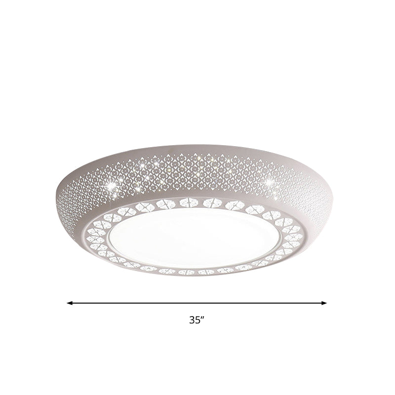 Modern Acrylic White Flush Mount Ceiling Light with Crystal Accent - 23"/42"/35" Wide Drum Shade for Bedroom & Living Room