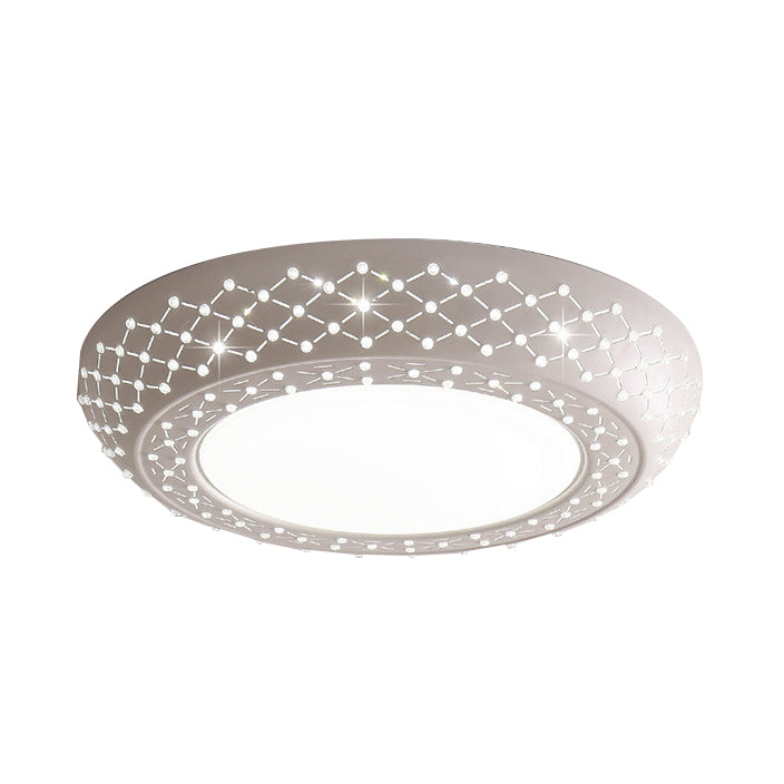 Modern Acrylic White Flush Mount Ceiling Light with Crystal Accent - 23"/42"/35" Wide Drum Shade for Bedroom & Living Room